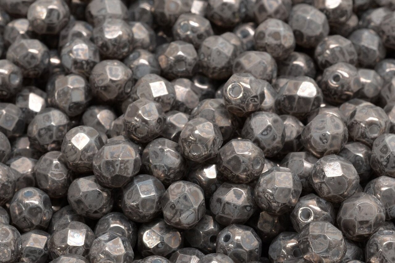 6mm Czech Fire Polish Round Bead, White Terracotta Grey, 50 pieces